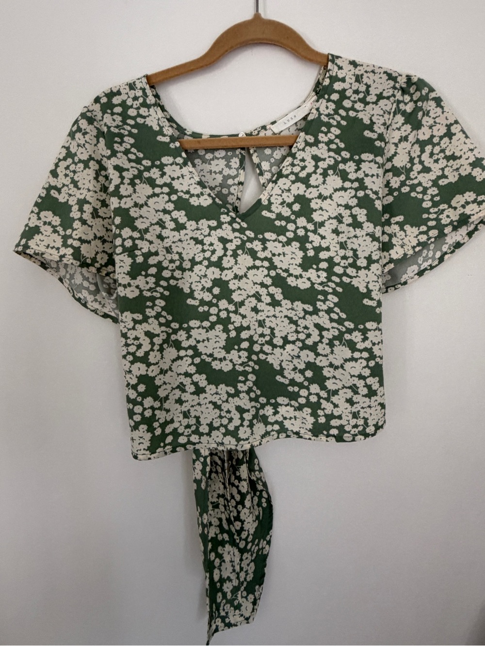 Lush Green Floral Tie-Back Blouse
